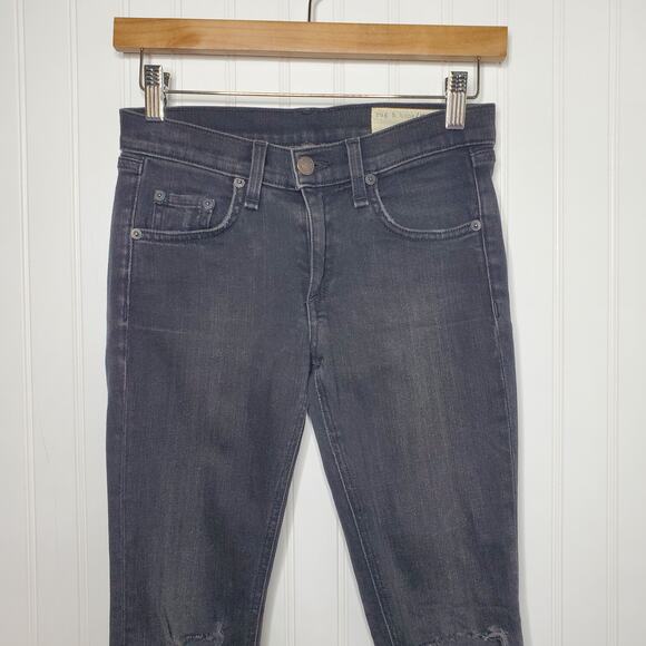 rag & bone Women's Soft Black Skinny Jeans Size 24 Rock w/ Holes Distressed Boho - Picture 3 of 10